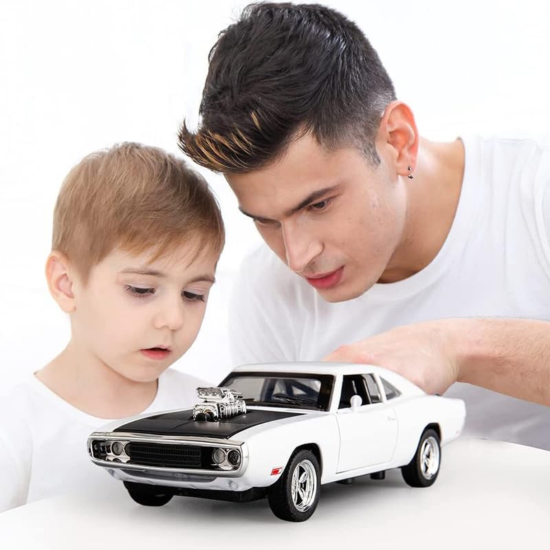 Image of Kids Model 1:32 FF8 Die Cast Metal Car Pull Back Action Opening Doors with Realistic Engine Sound Lights Toy Car Gift for Boys - White