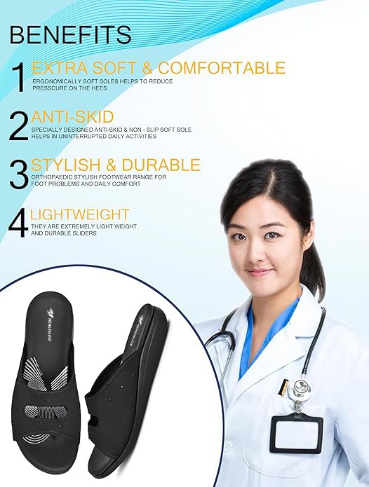 Image of HEALTH FIT EXTRA SOFT Women's Comfortable Memory Foam Doctor Slippers /Flip-Flops|Fashionable Casual & Stylish|Lightweight & Breathable|Outdoor Synthetic Casual Chappals Sandals Ladies & Girls HF25