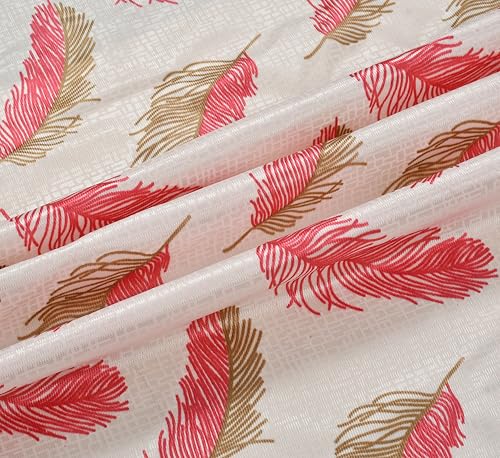 Image of Yarnis Feather Printed Light-Filtering Curtains 8 Feet Long for Door Living Room, Pink, Parda, 1 Piece