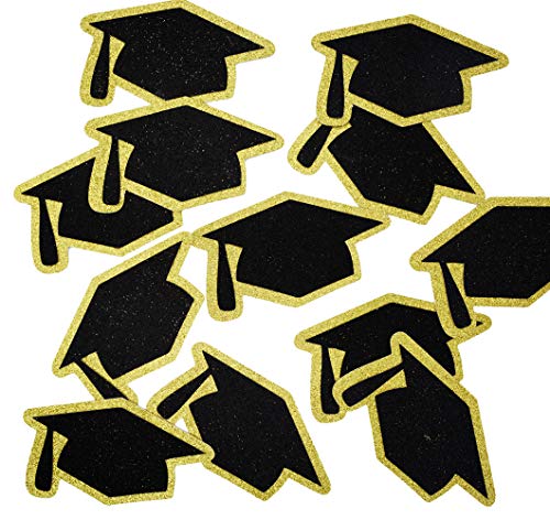 Grad Caps Glitter Confetti for Graduation Party Decorations Congrats Grad Table Decor Class of 2020 High School College Graduation Party Supplies 5.5 inches 12pcs (Gold & Black)