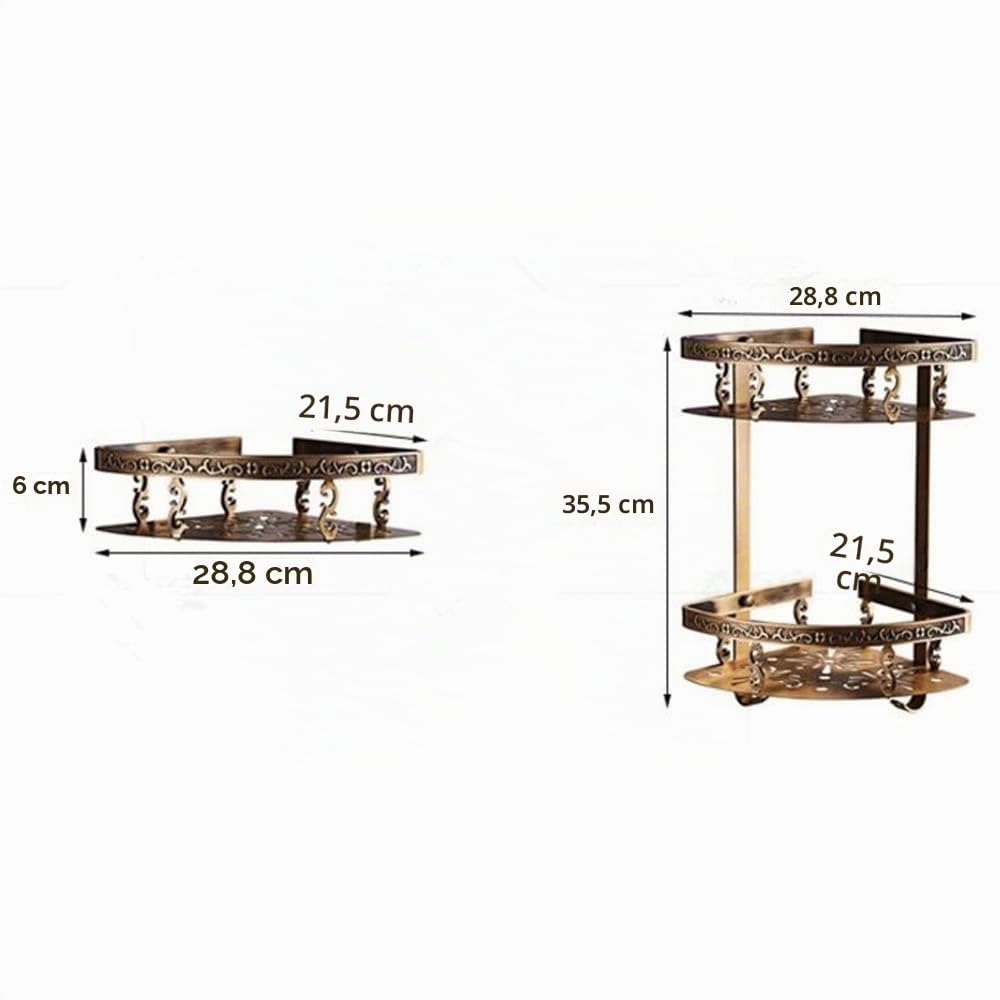 WLDZHNAR Estante de ducha esquinero para baño, estante de champú tallado de aluminio bronce antiguo para almacenamiento, estante de drenaje de cocina, botellas de condimento, organizador de huecos