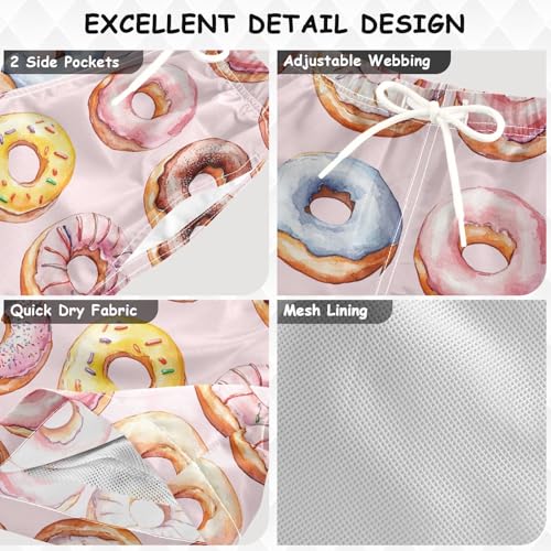 Pigsaly Boys' Swim Board Shorts Sprink Sugar Watercolor Pink Donuts Boy's Swim Trunks Kids Swimwear 2T3