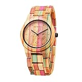 BEWELL Wooden Watches Handmade Natural Colorful Bamboo Wooden Watch Analog Quartz Wrist Watch Orange