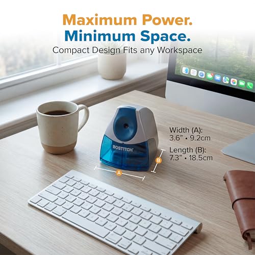 Image of Bostitch Office Electric Pencil Sharpener for Classroom & Desk Use, Heavy-Duty Stall-Free Motor, High-Capacity Shavings Tray, Blue