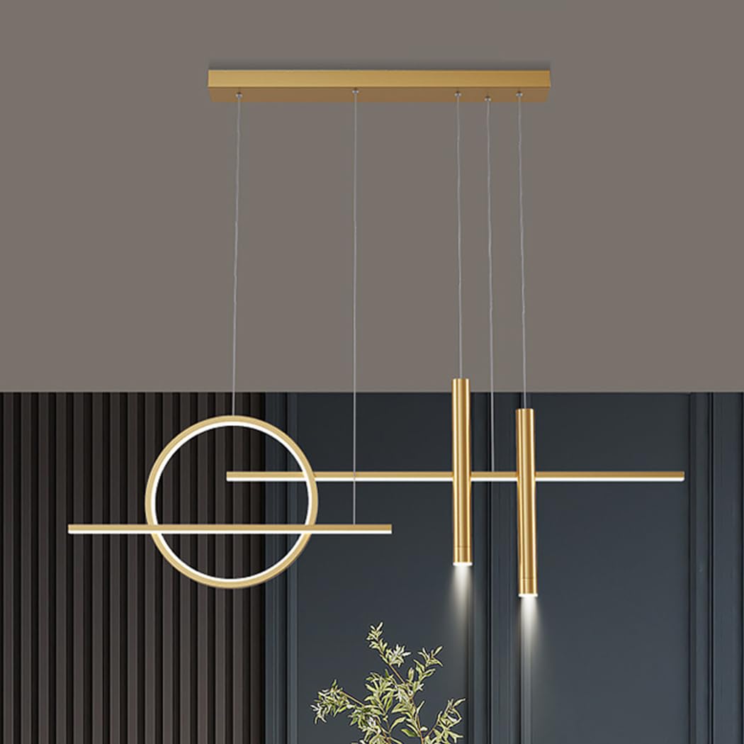 LED Pendant Lights Indoor Modern Dimmable Chandelier Kitchen Light Suspension Living Dining Table Chandelier Adjustable Height for Dining Room Office Hanging Lights (Gold, 120cm)