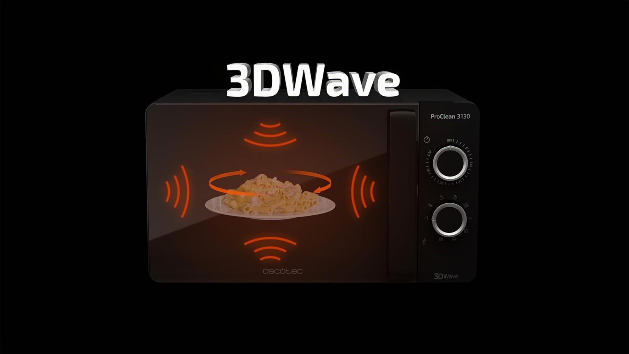 Cecotec Pro Clean 3130 Mikrowelle 700 W Quarz Grill 800 W Garraum 20 L Hochpollierte All Black Frontspiegeltür Innenlicht 3D Wave Ready 2 Clean 30 Min Grarzeit Timer 6 Stufen 2 Drehregler In Schwarz