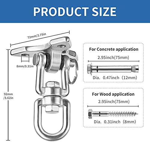 Ropecube 180°+ 360°Rotate Swing Hangers, 304 Stainless Steel For Maximum Load 1200Lbs, Indoor Outdoor Swing Hardware For Tire Swing Kit Saucer Swing Playground Accessories Hammock Chair Swing (1Pcs) #TOP2