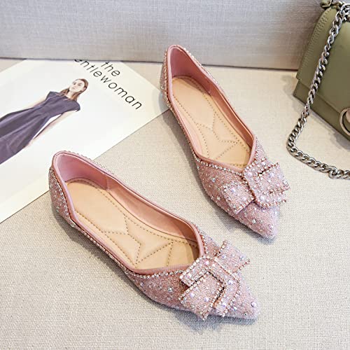 Dear Time Women's Fashion Sparkly Bowknot Ballet Flats Rhinestone Pointed Toe Glitter Pearls Sequins Party Wedding Dress Flat Shoes2