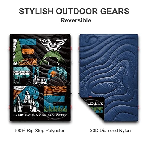 Rioyalo Ecosilk Camping Blanket For Hiking Backpacking | X-Large Puffy Outdoor Blanket Waterproof | Lightweight Packable Travel Blanket Airplane W. Stuff Sack For Stadium, Car, Festival | 55 X 79 In #TOP5