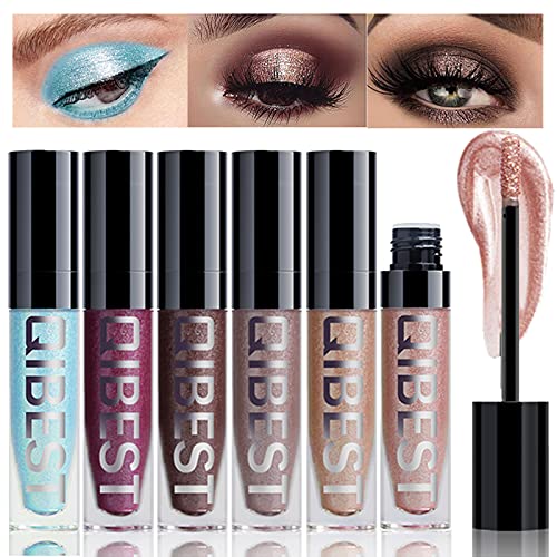 6 Pack Glitter Liquid Eyeshadow -High Pigmented Diamond Glow Shimmer & Metallic,Metals Foil Chameleon Quick Dry Crease Resistant Long Lasting Non-Greasy Eyeshadow