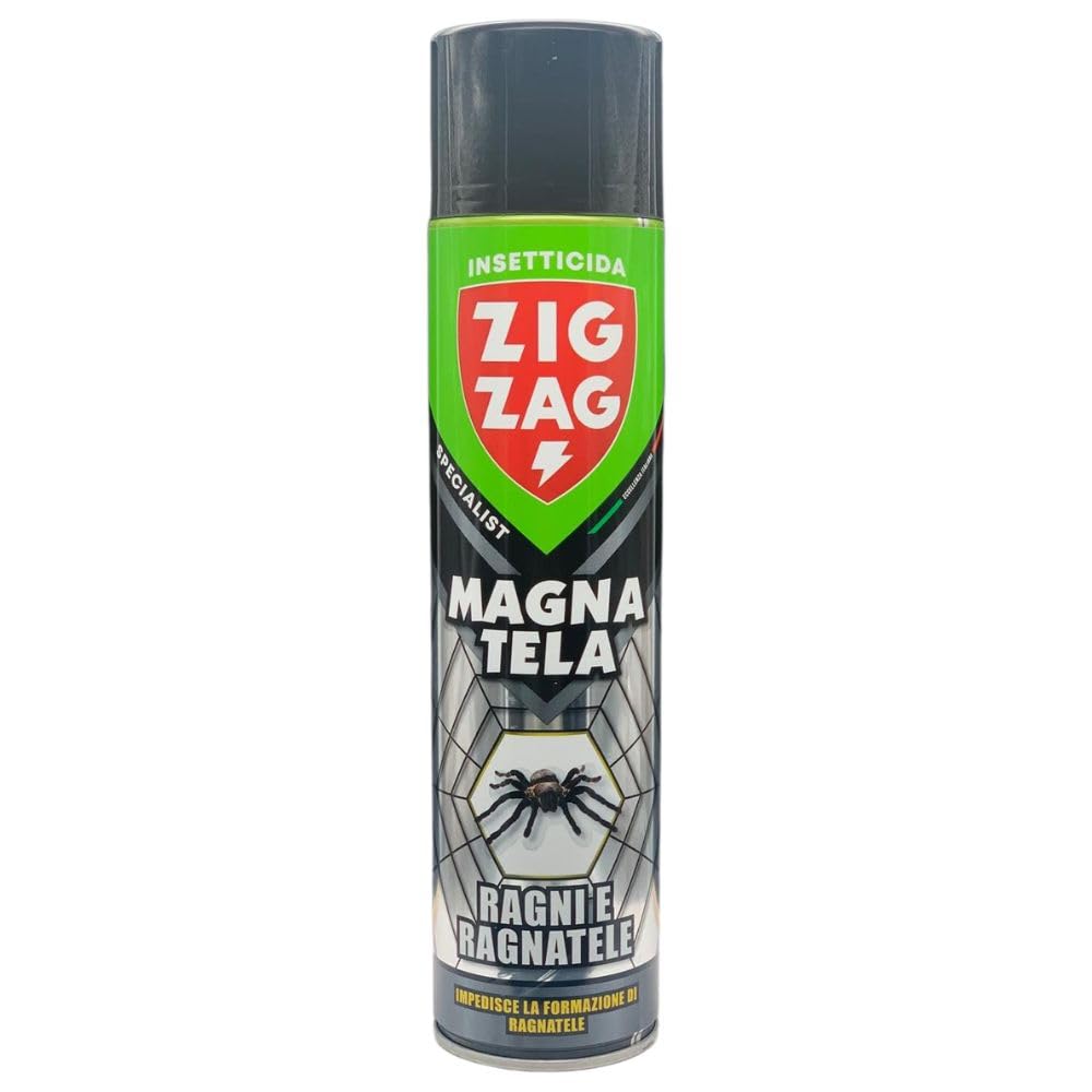 ZigZag Magnatela Insetticida Ragni, Azione Residuale, Efficacia Immediata, Protezione Elevata, Facile Utilizzo, 600ml+OMAGGIO 100pz Guanti HDPE Monouso + Panno in Lattice (6 Spray+1CF Guanti+Panno)