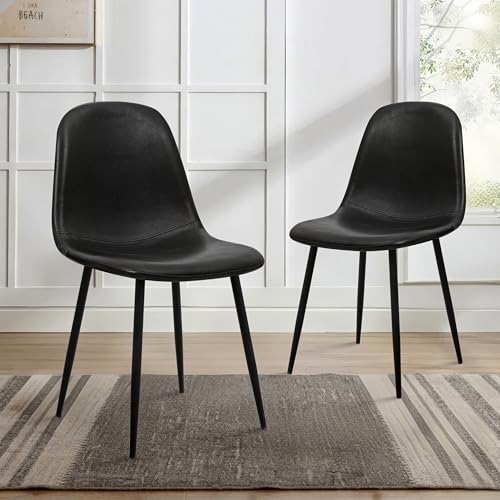 CangLong Satz von 2 Esszimmerstühlen Retro gepolsterte Küchenstühle für Küche Esszimmer, Kunstleder Esszimmerstuhl mit Metallbeinen, Schwarz