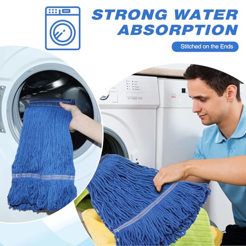 Image of Nuogo 40 Pcs Commercial Mop Head Replacement Heavy Duty Mop Head Refill Wet Industrial Looped End String Cotton Mop Heads Bulk for Home Industrial Commercial Cleaning Supplies, Blue