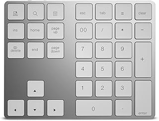 Queenser Teclado Numérico Sem Fio de Alumínio 34 Tecla Teclado BT Embutido Bateria Recarregável Teclado para Windows/iOS/Android (Prata)