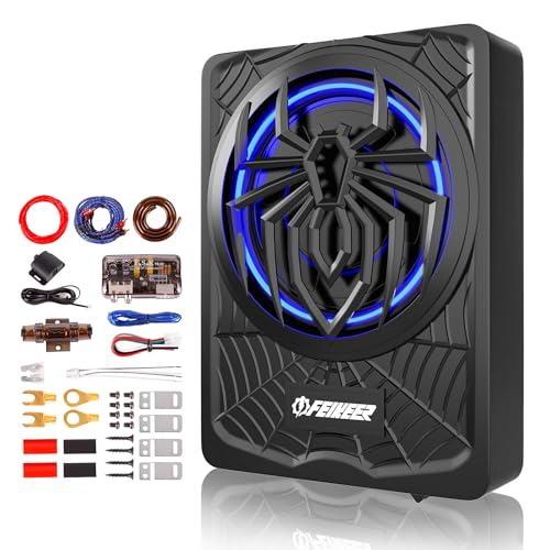 NEW 10' 1200W Subwoofer,BLUE Slim Underseat Car Subwoofer and Amp Package.Under Seat Subwoofers with...