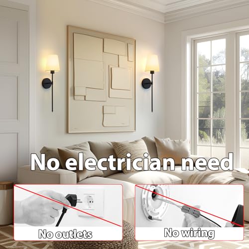 Image of LOUSACE Battery Operated Wall Sconces Set of 2, Black Rechargeable Wall Sconces with Remote Control, 9 Colors Modes, Dimmable Wireless Wall Sconces Decor Set of Two for Bedroom Living Room Hallway