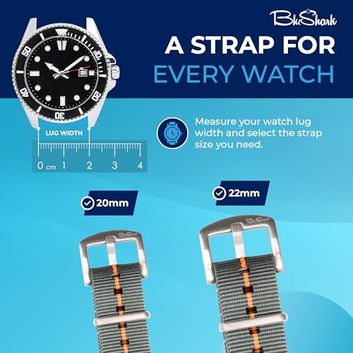 Image of BluShark - Original Collection Military-Style Waterproof Watch Strap, Fits All Timepiece Brands, Durable Nylon Wristwatch Accessories with Stainless Steel Buckle - 18mm, 20mm, 22mm & 24mm Watch Bands