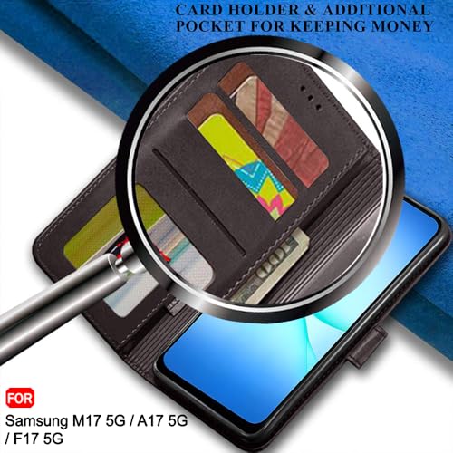 Image of TheGiftKart Flip Back Cover Case for Samsung Galaxy M17 5G / A17 5G / F17 5G | Dual-Color Leather Finish | Inbuilt Stand & Pockets | Wallet Style Flip Back Case Cover (Faux Leather, Coffee & Brown)