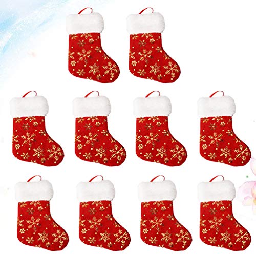Amosfun 10 peças Mini Meias de Natal Porta-louças para pendurar Meias de doces Enfeite de árvore de