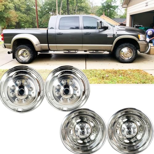 Image of 4pcs 17 inch Stainless Steel Wheel Simulators for Dodge Ram 3500 Dually | For 2003-2018 Dodge Ram 3500 Dually, 304 Stainless Steel, 8 Lug 5 Hand Hole, Bolt On Hub Caps, Screw-On Wheel Covers