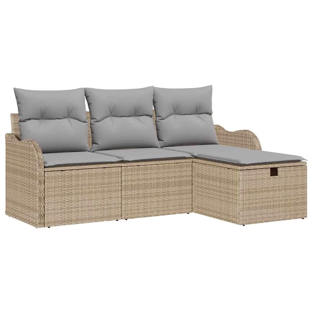Set di 4 divani da giardino in polyrattan, tavolo lounge beige