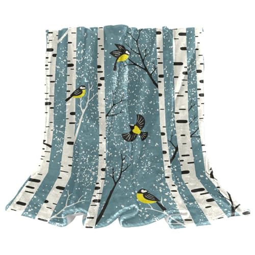 Couverture polaire arbres oiseaux en microfibre douce et chaude de 150x100cm pour canapé