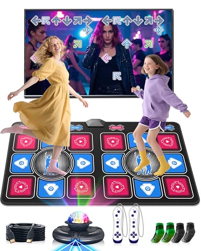 ULOVINGST Dance Mat for Kids and Adults: 2-Player Electronic Dance Pad with HDMI for TV - Wireless Musical Exercise Game - Great for Party Fun & Birthday Gifts for Girls & Boys Ages 6+