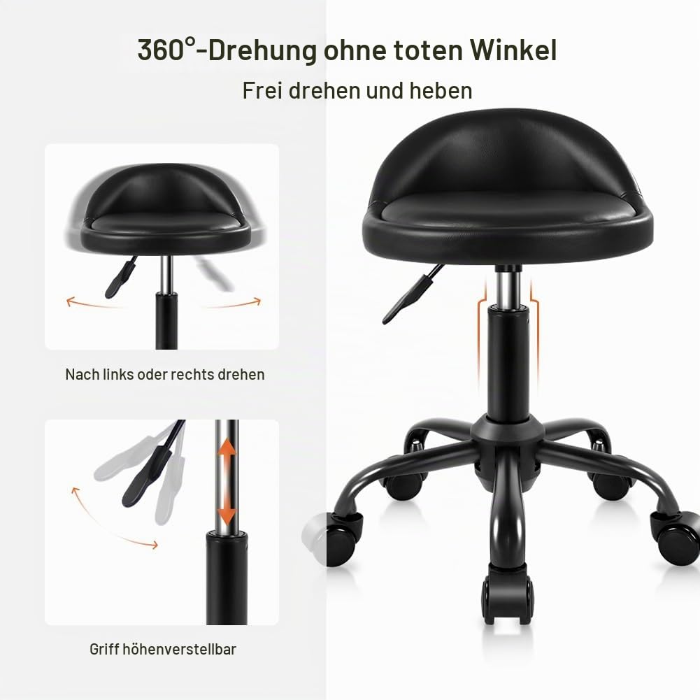 KKTONER Rollhocker Arbeitshocker höhenverstellbarer 47-62cm Schwarz