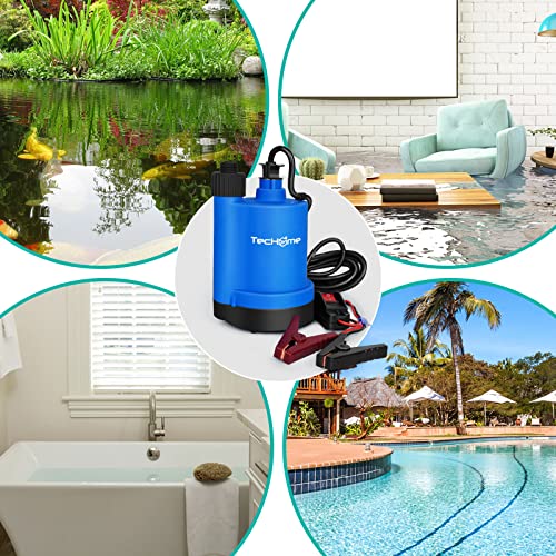 Image of TecHome 12v Pump，1500GPH Water Transfer Pump Sump Pump Submersible Water Pump, With 20 Feet Power Cord.