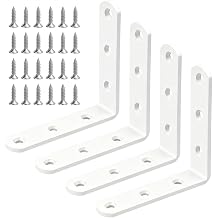 4 Pcs White Stainless Steel L Bracket 3 x 3 inch Heavy Duty Corner Brace Joint Metal Right Angle Brackets Fastener for Wood, with Screw