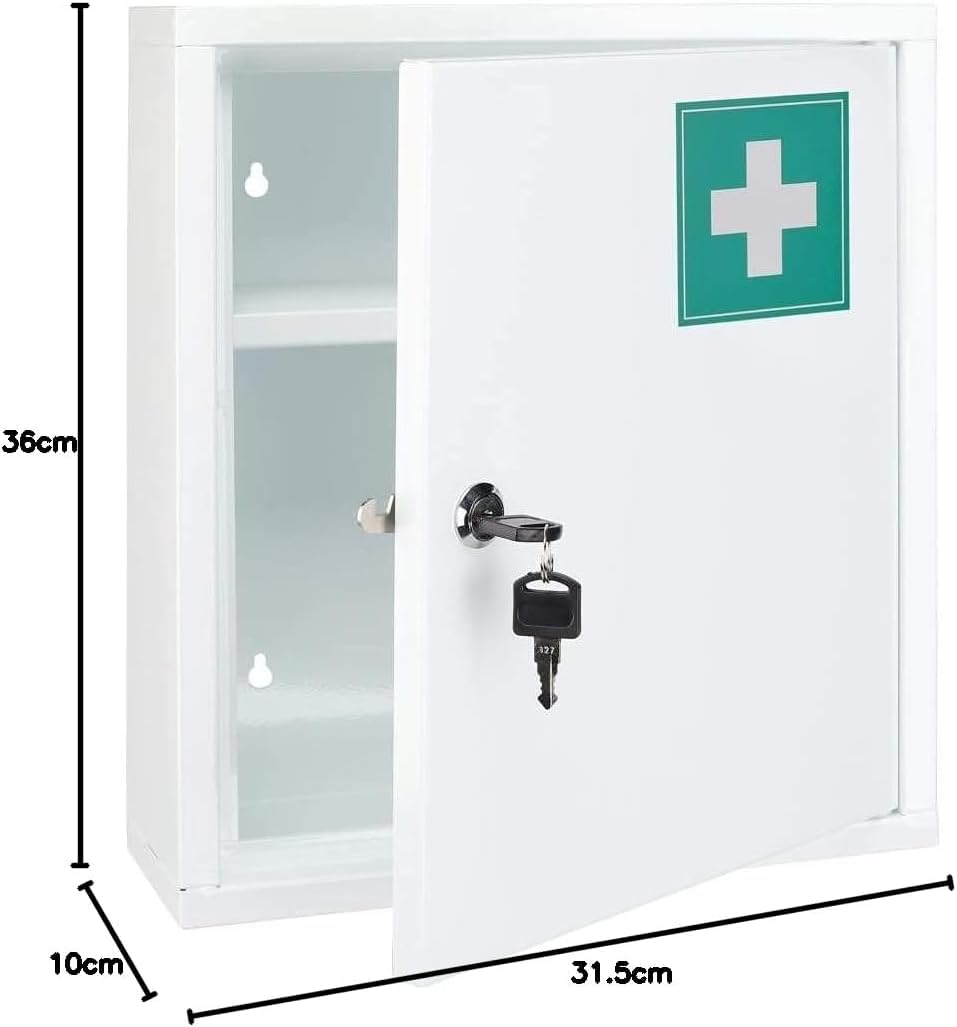 Bambelaa! Armoire à pharmacie suspendue - Grande armoire à médicaments - Blanc - Environ 31,5 x 10 x 36 cm