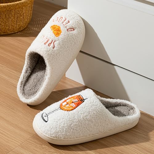 Image of Espresso Martini Slippers for Women Men,Fuzzy Warm Martini Glasses Slippers,Funny Soft Creative Design House Shoes
