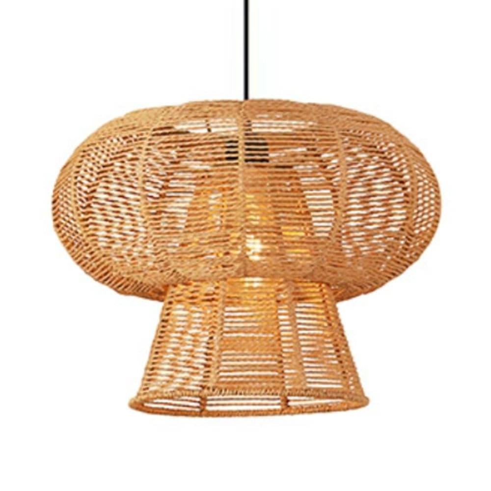 LQZCXMF Hemp Rope Chandelier 1-Light Multi-Layer Boho Lamp Shade Restaurant Wicker Pendant Light Japanese B&B Dome Hanging Lights for Dining Room, Living Room, Kitchen, Bedroom E26