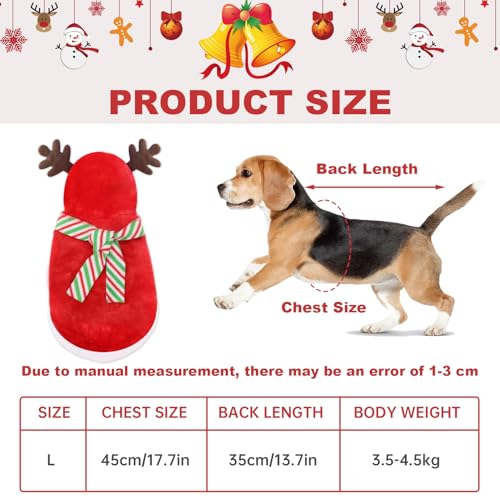 Rot Hundekostüm Weihnachten Elchkostüm - Haustier Weihnachtskostüm Mit Schal,Winter eihnachtskostüm Hund Hundemantel für Katzen Hunde Welpen Weihnachten Kostüm Hund Geschenk