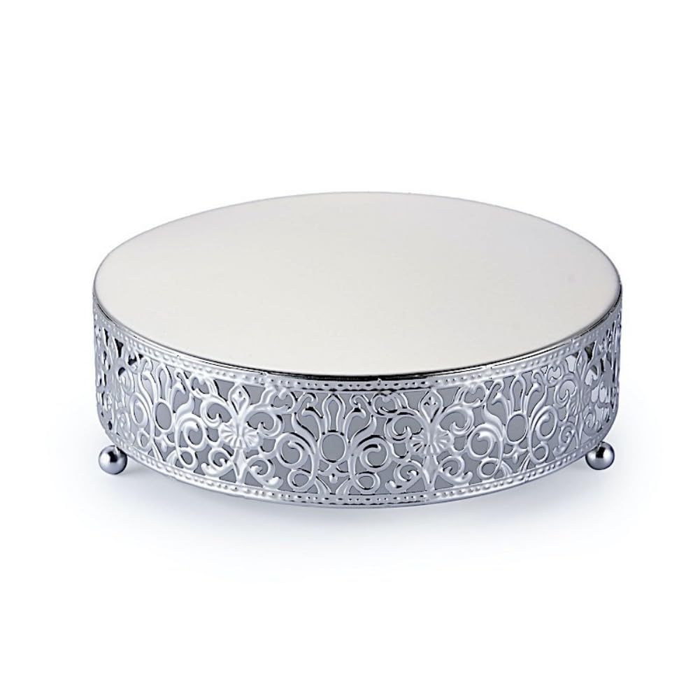 Round Lace Metal Wedding Cake Stand Dessert Display Stand Glossy Metallic Finish 20cm (Silver)