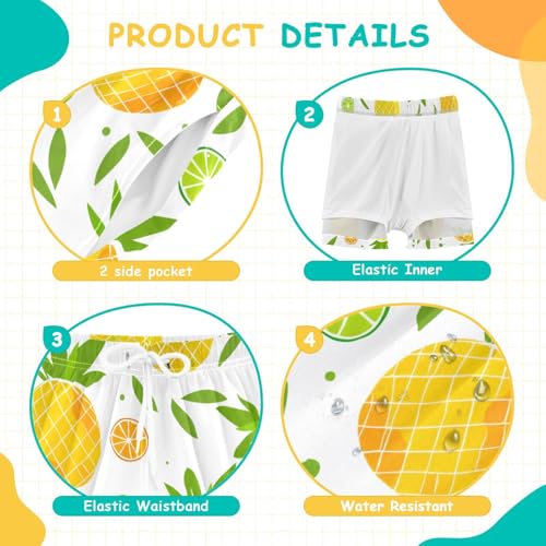 Boy Swim Trunks with Compression Liner Pineapples Boys Swim Shorts Quick Dry Beach Shorts4