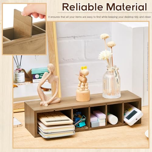 Image of Jetec Wooden Pencil Pen Holder for Desk 6 Compartments Cosmetic Makeup Brush Stationery Office Desktop Organizers for Countertop Adjustable Silverware Caddy for Home and Party, Art Supplie(Wood Color)