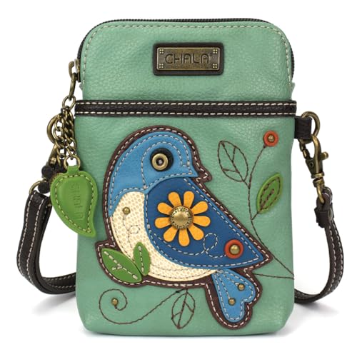 Image of CHALA Bird Collection Cell Phone Crossbody Purse-Women PU Leather /Canvas Multicolor Handbag with Adjustable Strap