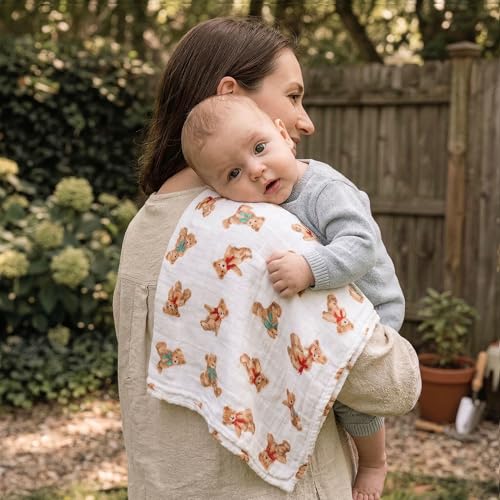 Image of GLLQUEN BABY Receiving Blanket Boy Cotton Muslin Swaddle Blankets Girl Newborn Squares Breathable & Soft Thin Baby Blankets Cloths Double Absorbent Infant Swaddling Wrap - 6 Pack (Christmas Bear)