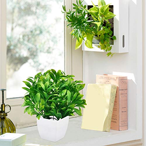Martine Mall 10.3 Inches Faux Eucalyptus Plants Potted Artificial Plants In Pot Faux Plants Indoor Fake Potted Plants Fake Green Plant Bonsai With White Square Pot For Office Kitchen Table Home Decor #TOP5
