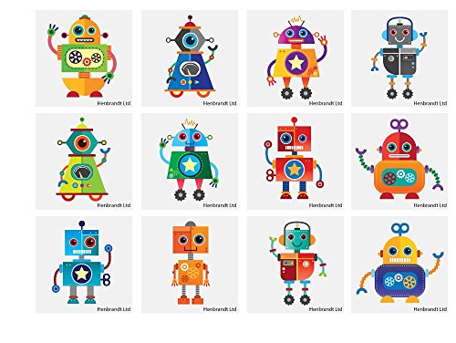 Tatouages robot Henbrandt pour enfants en paquet de 12 pièces pour anniversaires