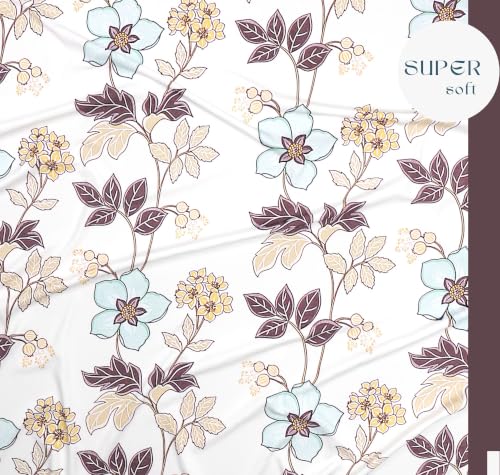 Image of SANMARINO 210TC Cotton King Size Bedsheet with 2 Pillow Covers | Premium Floral Print Design Flatsheet |Ultra Soft Breathable Skin Friendly Bedding Set for All Season Use 90 x 100 Inch,Taupe