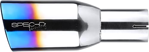 Miniatura 3 de SPEC-D TUNING Silenciador de escape de acero inoxidable quemado de titanio inclinado de 2.5 pulgadas de entrada y 3.875 pulgadas