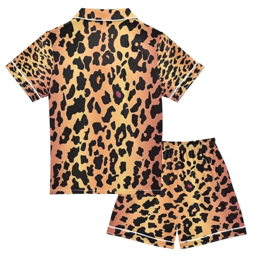 ALAZA Beautiful Color Leopard Print Satin Pajamas Set Short Sleeve Button Down Sleepwear Summer Pjs 2 Piece2