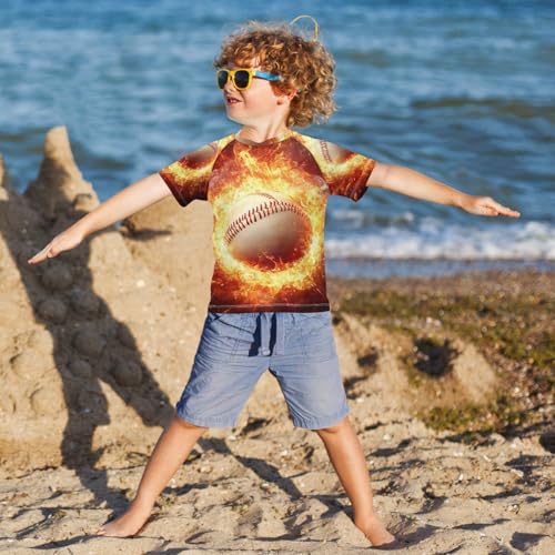 Kids Swimsuit Fire Sport Baseball Black Sunscreen T-Shirts Swimwear Sets UPF 50+4