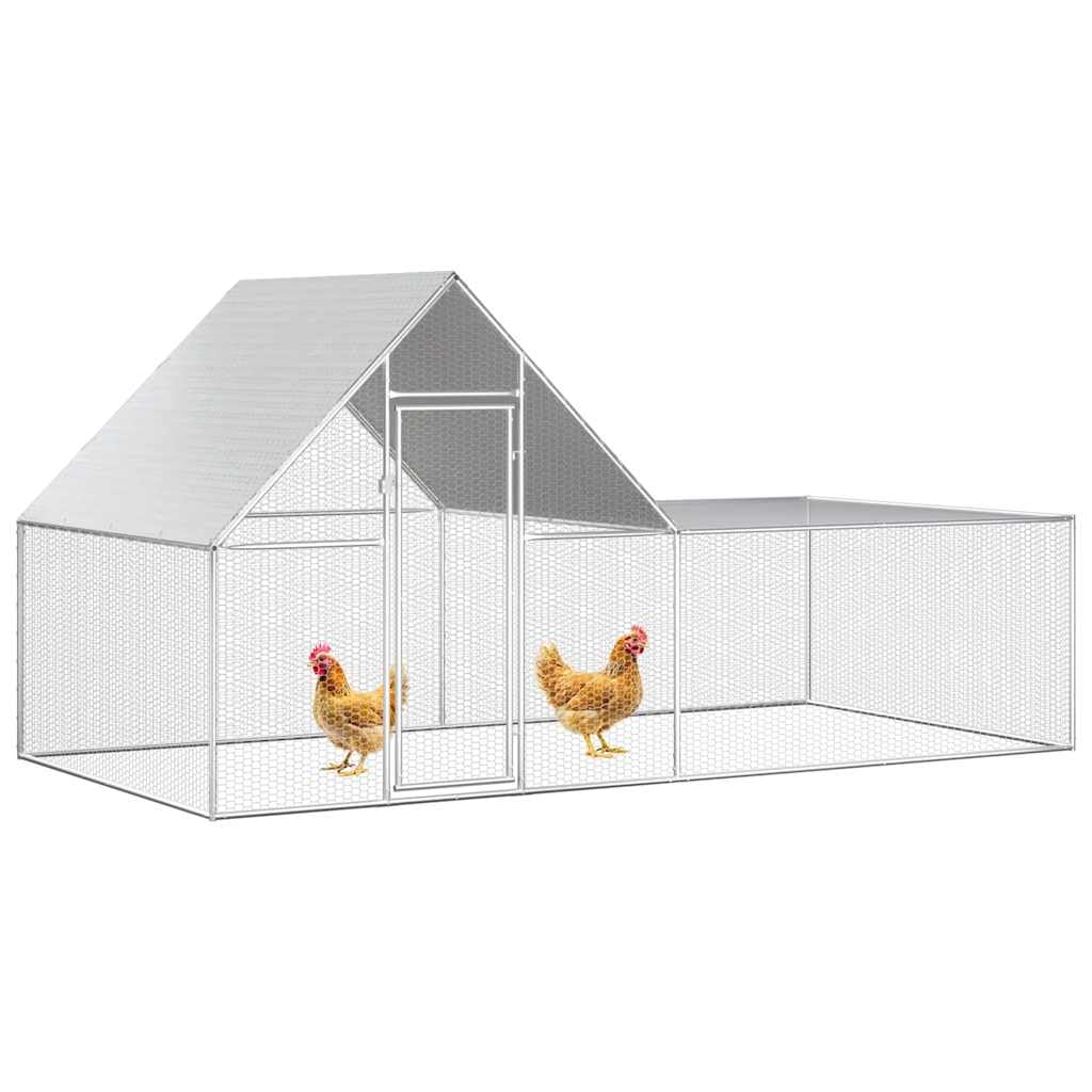 Gallinero de 4 x 2 x 2 m transitable – Gran cercado de acero galvanizado con techo y puerta con cerradura, cercado para aves de corral para pollos, patos y gansos