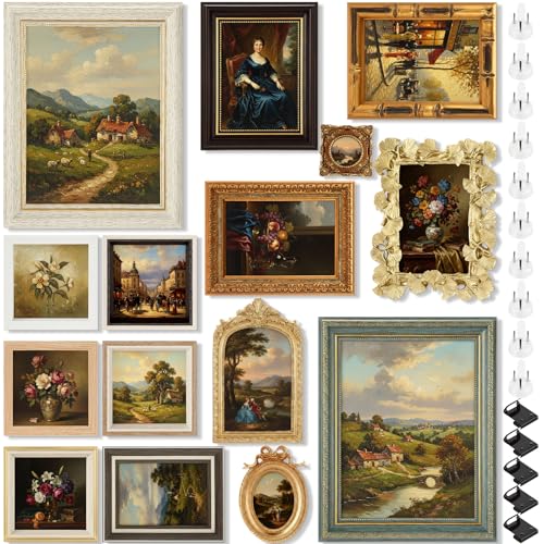 Kathfly 15 Pack Vintage Picture Frames for Wall Tabletop Display Ornate French Country Frames Vintage Farmhouse Decor Antique Wall Frame Set for Gallery Bedroom Living Room Decor (Essential Style)
