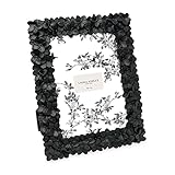 Laura Ashley 5x7 Black Flower Textured Hand-Crafted Resin Picture Frame w/Easel & Hook for Tabletop & Wall Display, Decorative Floral Design Home Décor, Photo Gallery, Art (5x7, Black)