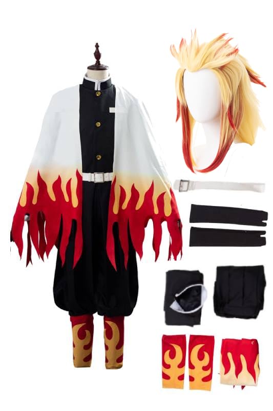 Daiendi Kyojuro Cosplay Kyojuro Rengoku Costume Cosplay Anime Kimono Wig Set Hashira Costume Halloween Carnival L