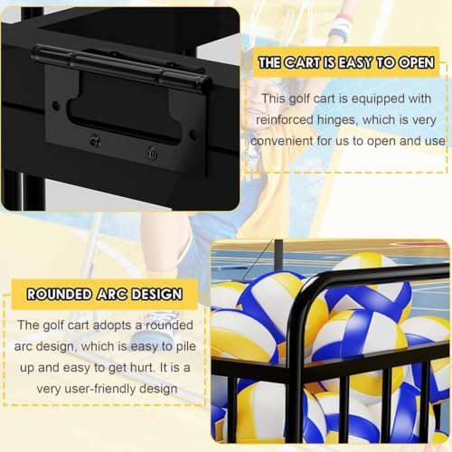 Heavy Duty Black Metal Basketball Storage Cart with Lid and Wheels, Portable Ball Stand for Outdoor, Garage & Sports Equipment Organization